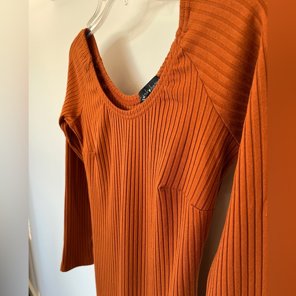 Rust Colored Ribbed Dress - Picture 4 of 9